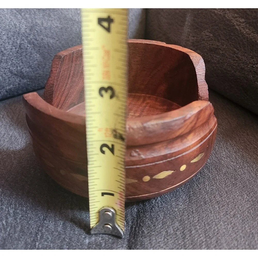 Vintage Hand Carved Wood Bahamas Souvenir Coaster Holder Inlay Tropical Decor